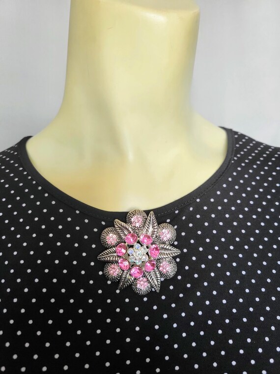 Pink Crystals Flower Brooch/Vintage Elegant Pink … - image 6