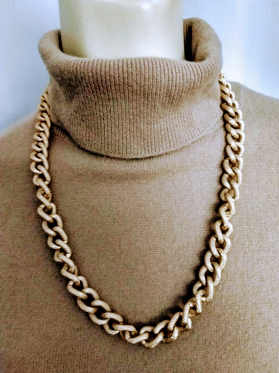 Huge Gold Plated Chain Necklace/Snake Texture Lin… - image 8