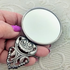 Antike HANS JENSEN Sterling Silber Handspiegel/Dänemark Sammler Art Deco 1920 Repousse Runder kleiner Spiegel mit Griff/Geschenkidee/Nr.620