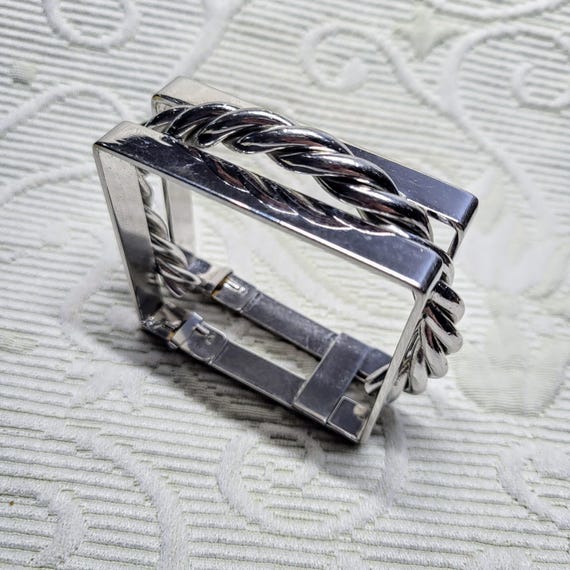 Unique Silver Tone Geometric Bangle Bracelet/Hing… - image 4