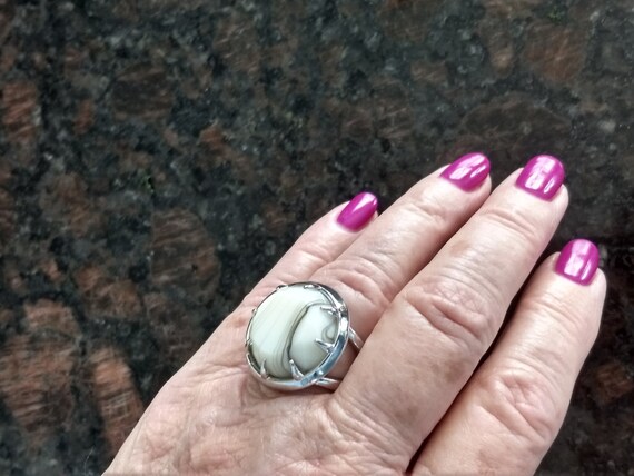 White Marble Designer Statement Ring/Big Round Di… - image 6