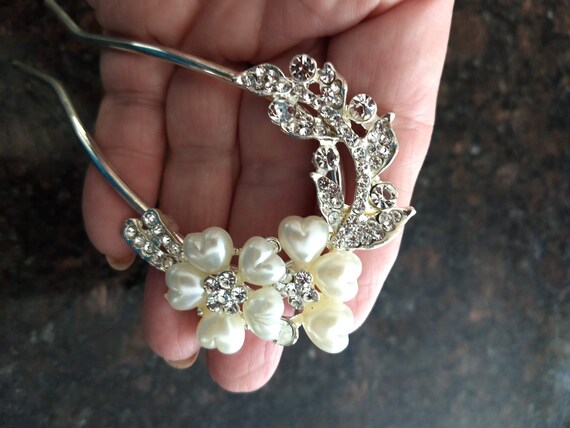Silver Pearl and Rhinestone Hair Pin,Bridal Prom … - image 5