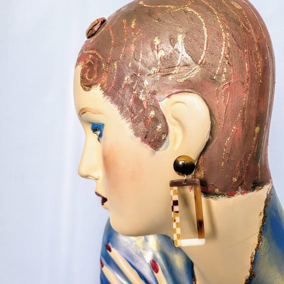 Vintage Modern Long Rectangular Dangle Stud Earri… - image 6