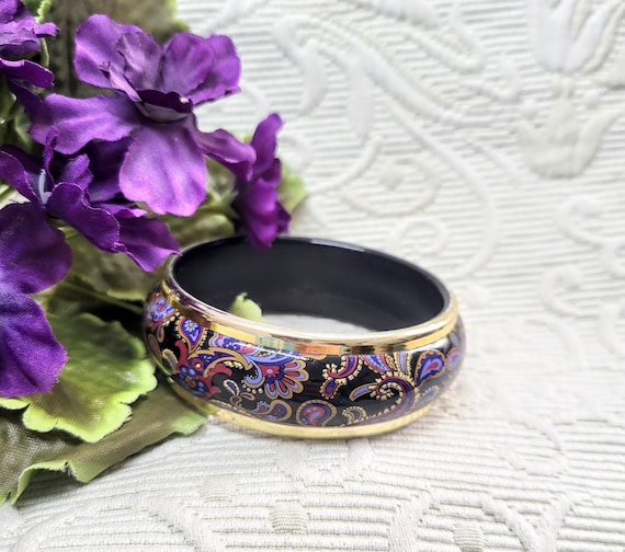 Vintage Paisley Pattern Bangle Statement Chunky B… - image 1