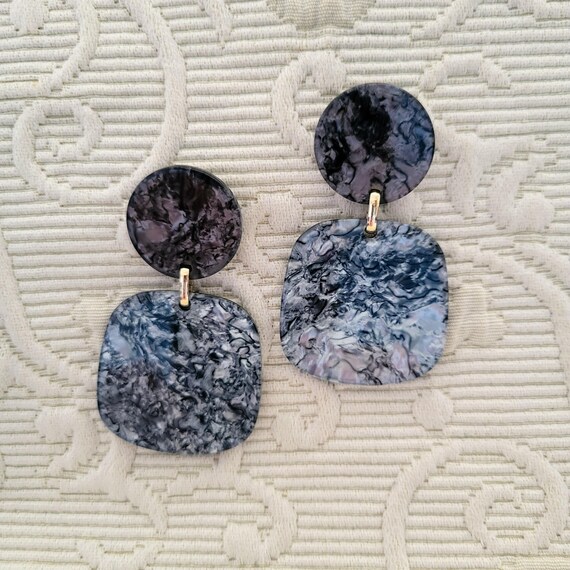 Huge Geometric Silver Grey Dangle Stud Earrings/U… - image 3