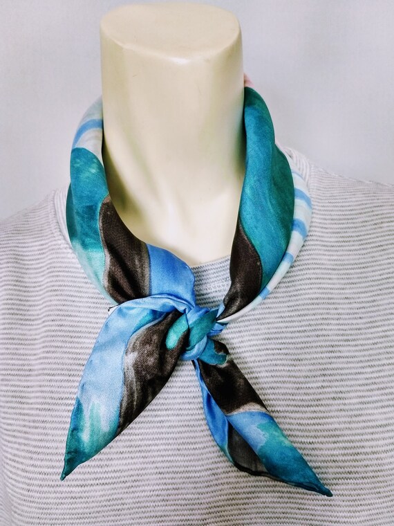 PURE SILK Pastels Colors Scarf/Ocean Blue Abstrac… - image 4