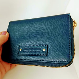 Azul marino Faux Leather Classic Handy Cierre de cremallera Múltiples tarjetas Billetera Bolsillos con cremallera Signature Women's Wallet / Gift For Her / No.040