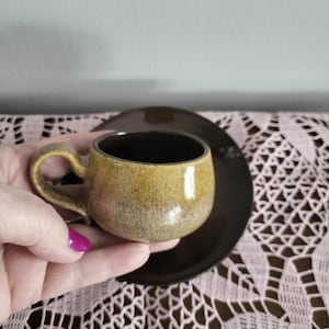 Demitasse Glazed Ceramic Cup and Saucer Set/Modern Brown and Earth Colors Tea or Expresso Coffee Cup/Small 100ml Mug/Gift Idea/No.790