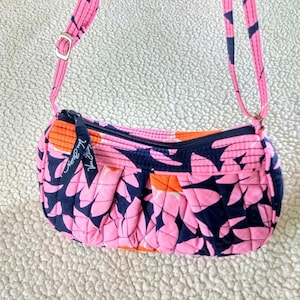 VERA BRADLEY Crossbody Bag/Pink Orange Navy Blue Quilted Floral Cotton Zippered Closure Soft Handy Shoulder Bag/Gift For Her/ Gift Idea/N606