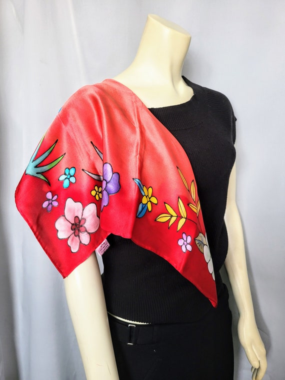 PURE SILK Square Scarf/Hand Rolled Super Soft Red… - image 3