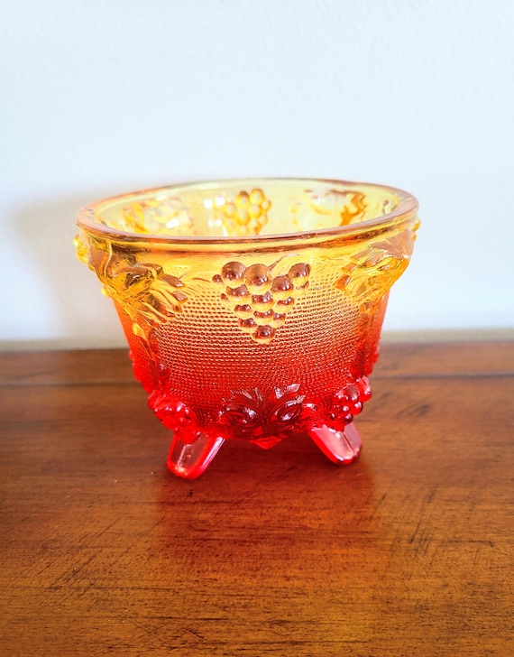 Jannette Amberina Carnival Glass Candy Bowl/collectible Vintage