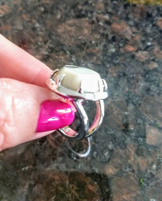 White Marble Designer Statement Ring/Big Round Di… - image 7