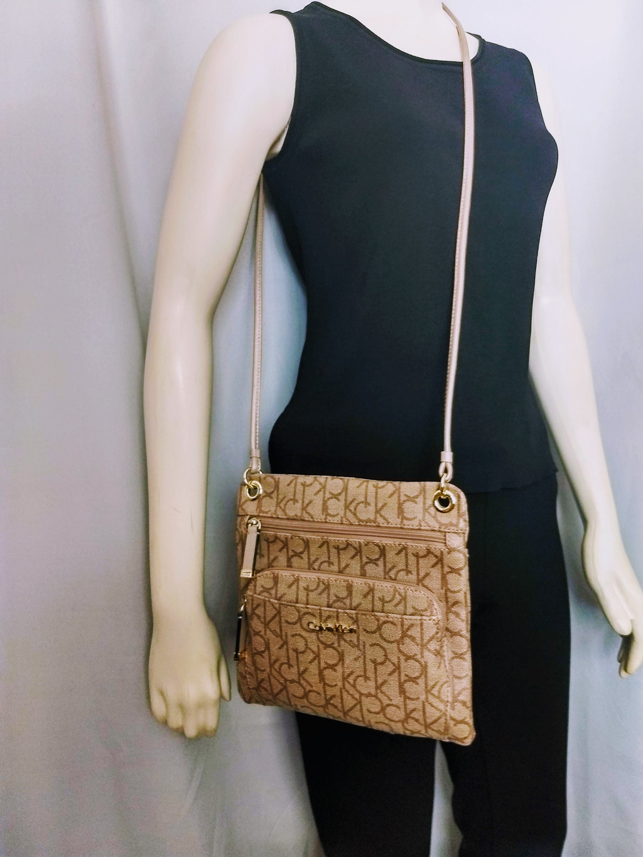 CALVIN KLEIN Beige Crossbody Bag Designer Medium Tan Faux 