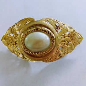 Gold-Tone and Pearl Décor French Barrette/Bridal Gold Hair Accessory/Gold and Pearl Barrette Hair Clip/Wedding Elegant Hair Decoration/No556