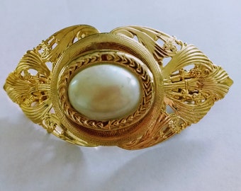 Gold-Tone and Pearl Décor French Barrette/Bridal Gold Hair Accessory/Gold and Pearl Barrette Hair Clip/Wedding Elegant Hair Decoration/No556