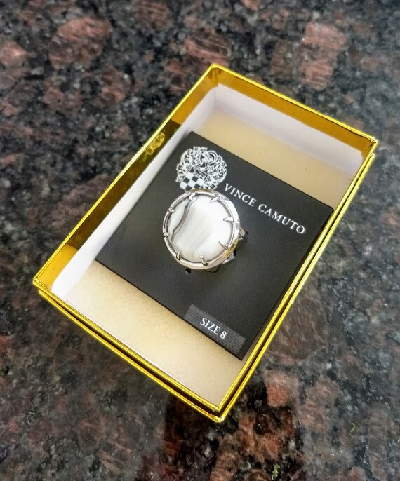 White Marble Designer Statement Ring/Big Round Di… - image 3