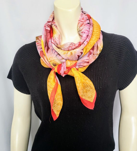 ECHO Large Square Floral Pattern Scarf/Multicolor… - image 4