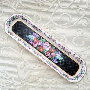 NEIMAN MARCUS Luxury Porcelain Jewelry Dish/Made in Japan Hand Painted Colorful Flowers Elegant Home Decor Trinket Dish/Gift Idea/No.941