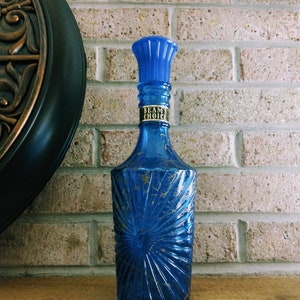 Blue Glass Beam&#39;s Choice Whisky Decanter/Vintage 70&#39;s Collectible Original Kentucky Bourbon Whisky Bar Décor Bottle/Collectors Gift/No.129