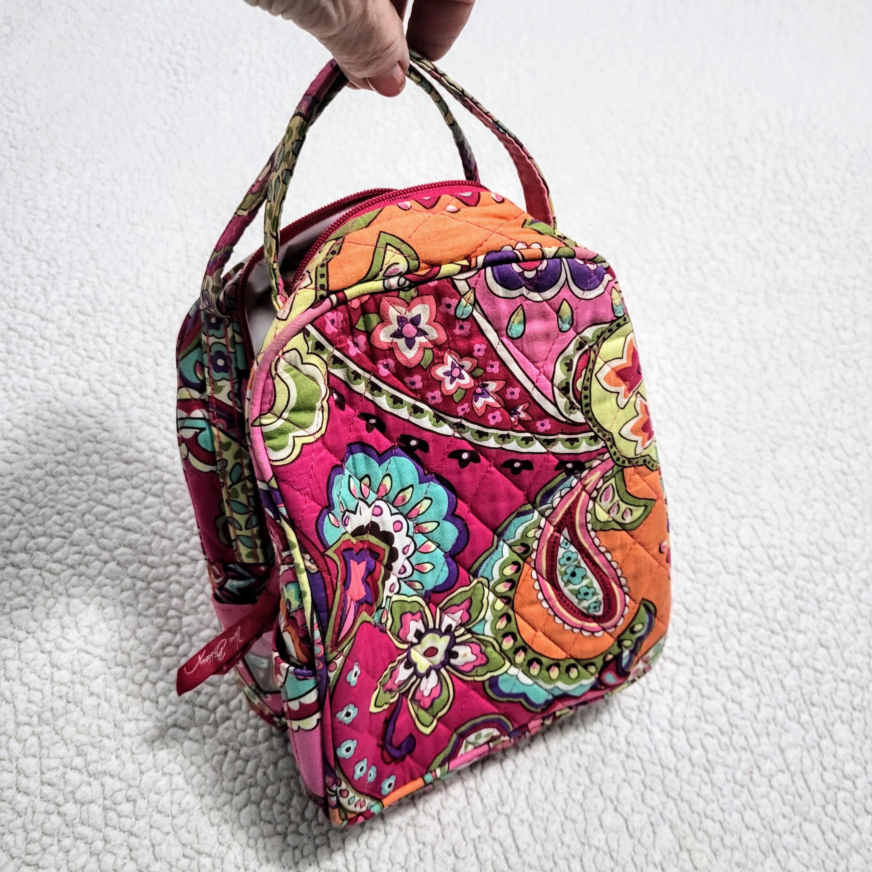 VERA BRADLEY Lunch Bag Pink Swirl Pattern Lightweight Convenient Waterproof  Handbag/Retired Pattern Quilted Cotton Zipper Closure