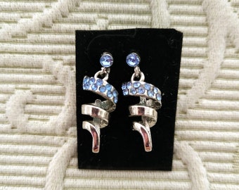 Minimalist Unique Blue Crystals Drop Earrings/Elegant Rare Silver Tone and Blue Birthstone Stud Earring/Gift For Her/No.864