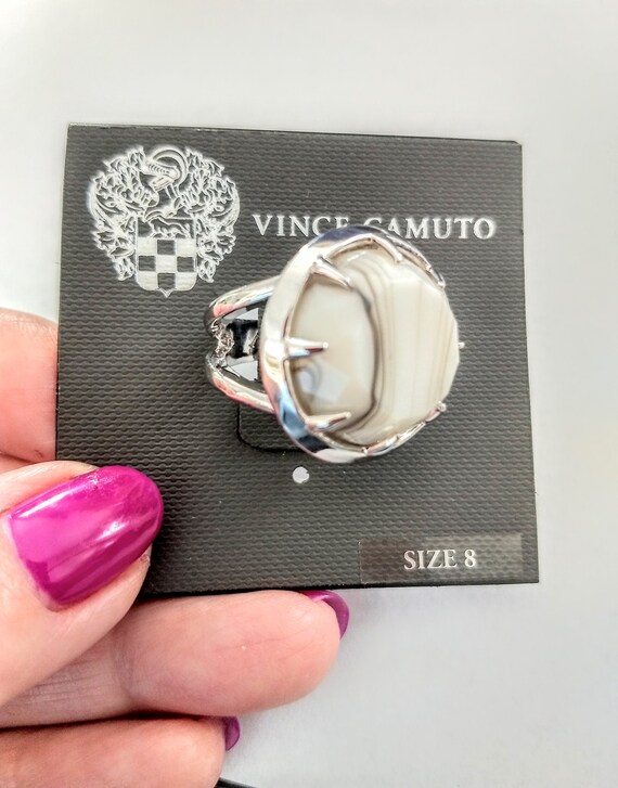 White Marble Designer Statement Ring/Big Round Di… - image 1