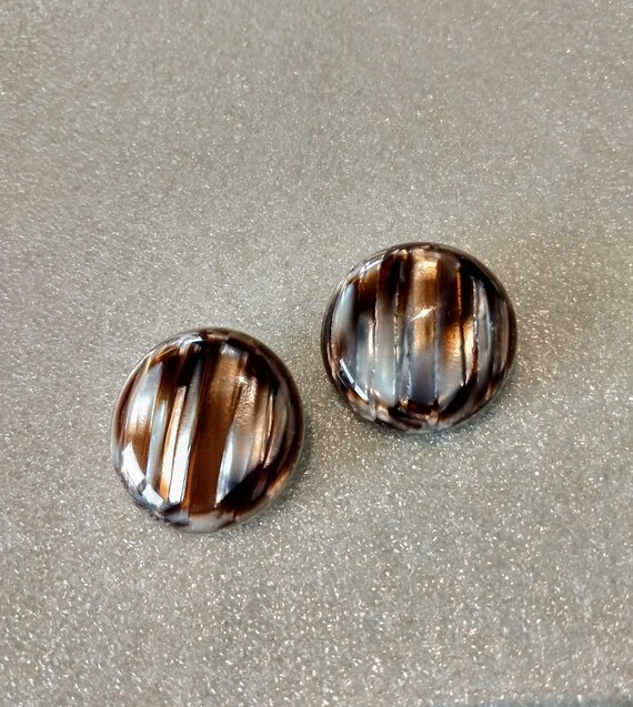 Button Round Stud Earrings/ Vintage Metallic Glow… - image 4