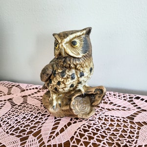 Owl Figurine/Vintage 80&#39;s Ceramic Hand Painted Brown Statue Sculpture Collectible Decorative Bird figurine/Gift Idea/No.10