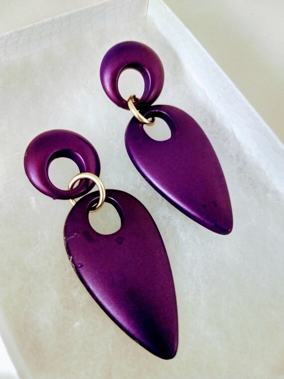 Huge Purple Dangle Earrings/Round Teardrop Caboch… - image 7