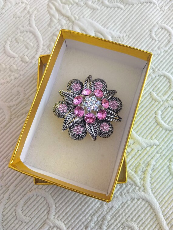 Pink Crystals Flower Brooch/Vintage Elegant Pink … - image 8