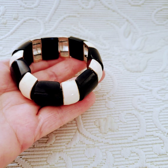 Vintage Black and White Enameled and Plactic Wide… - image 2