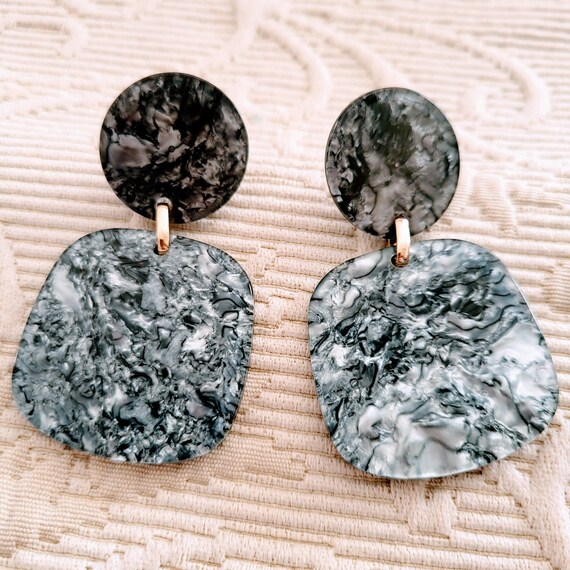 Huge Geometric Silver Grey Dangle Stud Earrings/U… - image 4