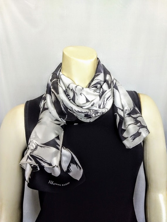 PURE SILK Anne KLAIN  Scarf/Extra Long Black and … - image 3