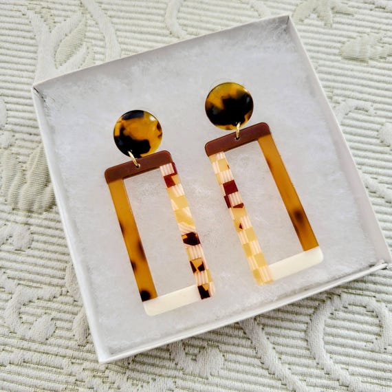 Vintage Modern Long Rectangular Dangle Stud Earri… - image 3