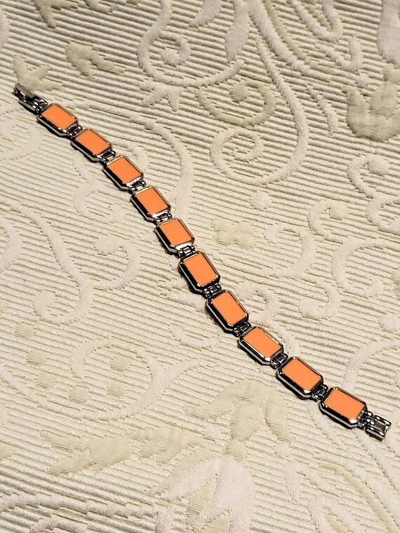 Vintage Silver-Tone Rectangular Links Bracelet wi… - image 4