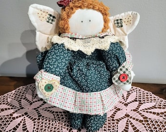 Vintage Handmade Folk Art Angel Doll Large 26"/Primitive Country Style Fabric Collectible Soft Doll/53