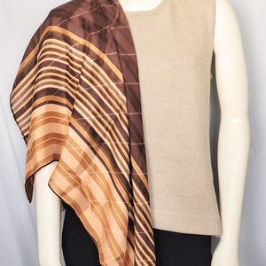 PURE SILK Chocolate Brown Large Scarf/Soft Hand Rolled Unique Silk Fabric Brown Gold and Olive Colors Elegant Neck Wrap/Gift For Her/No.979