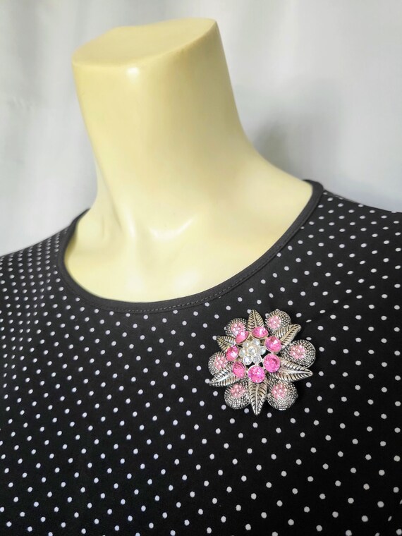 Pink Crystals Flower Brooch/Vintage Elegant Pink … - image 7
