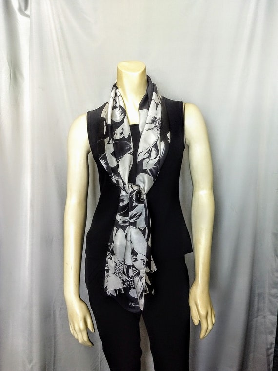 PURE SILK Anne KLAIN  Scarf/Extra Long Black and … - image 2