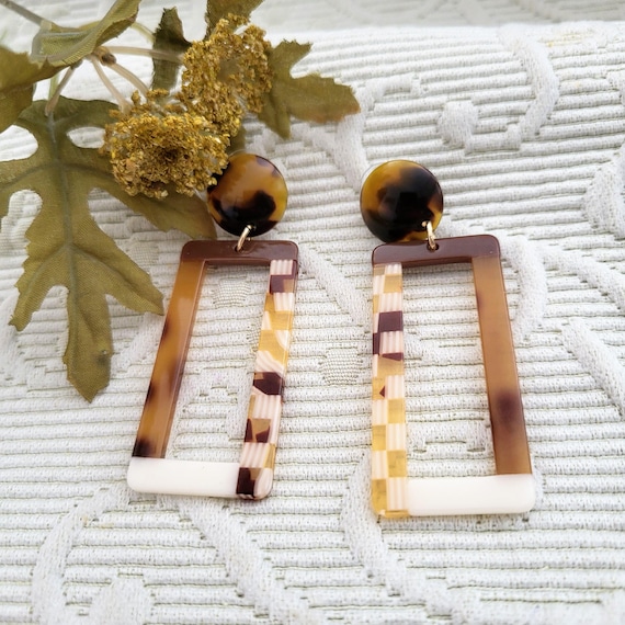 Vintage Modern Long Rectangular Dangle Stud Earri… - image 1