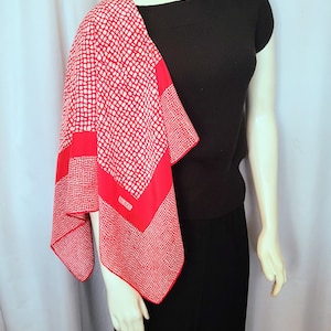Pure zijden vintage grote rode sjaal/BILL BLASS handgerolde 32-inch vierkante sjaal/helder rood en wit modern patroon nekomslag/designersjaal/nr. 119