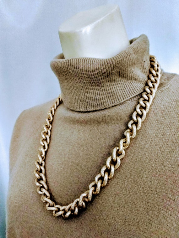 Huge Gold Plated Chain Necklace/Snake Texture Lin… - image 1
