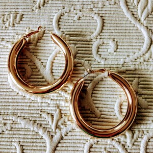 Huge Gold Polished Lightweight Hoop Tub Earrings/Bold Elegant Statement Simple Tick Hollow Dressy Oversize Chunky Earrings Gift Idea/No.255
