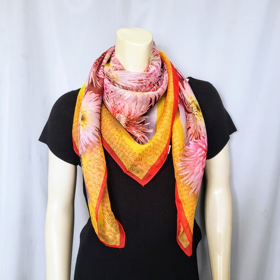 ECHO Large Square Floral Pattern Scarf/Multicolor… - image 3