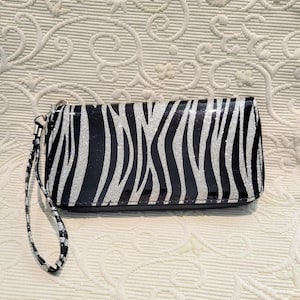 Schwarze und glitzernde Silber Zebramuster Kunstleder selten finden Große Handgelenktasche / geräumiger Reißverschluss Aussage elegante Brieftasche / Nr.150