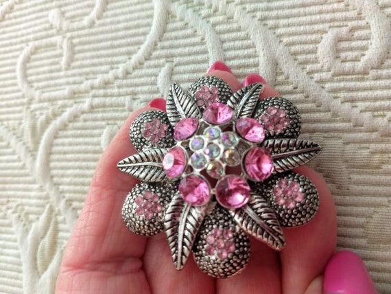 Pink Crystals Flower Brooch/Vintage Elegant Pink … - image 5