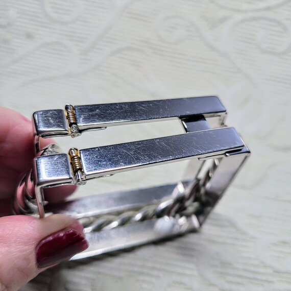 Unique Silver Tone Geometric Bangle Bracelet/Hing… - image 7