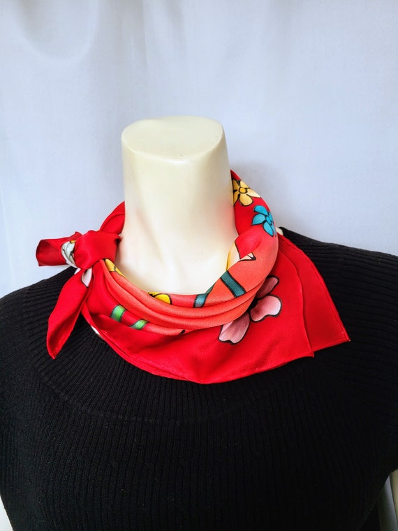 PURE SILK Square Scarf/Hand Rolled Super Soft Red… - image 5