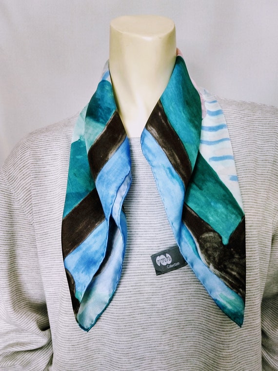 PURE SILK Pastels Colors Scarf/Ocean Blue Abstrac… - image 3