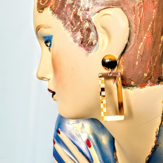 Vintage Modern Long Rectangular Dangle Stud Earri… - image 2